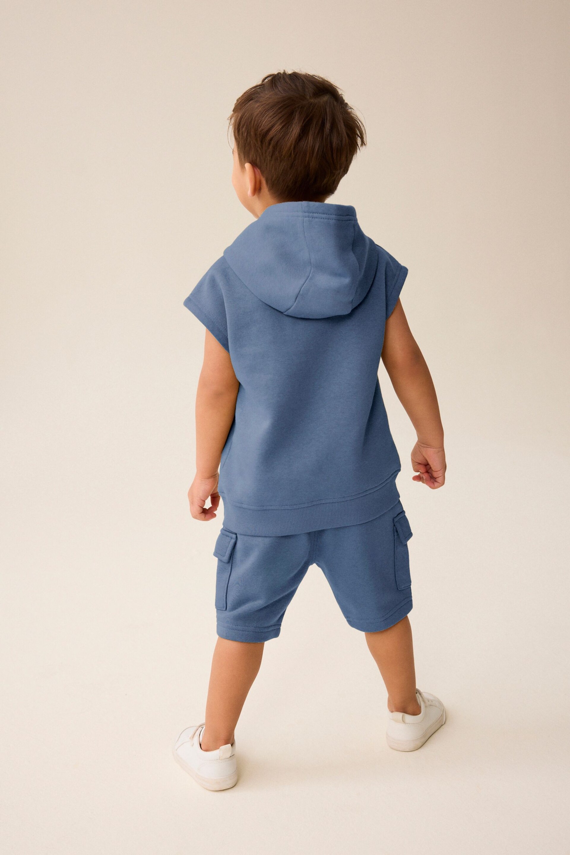 Navy Short Sleeve Utility Hoodie and Shorts Set (3mths-7yrs) - Image 6 of 9