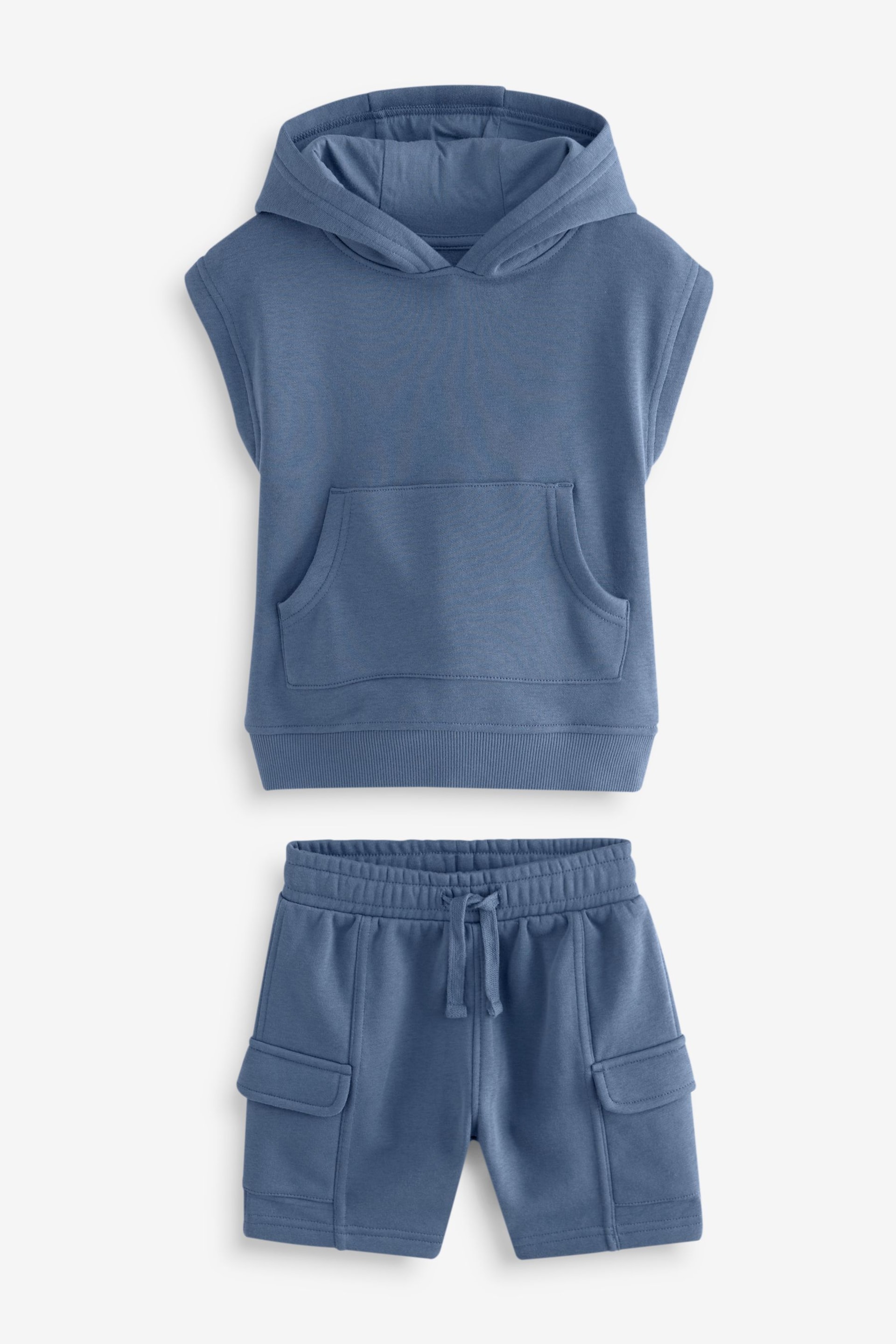 Navy Short Sleeve Utility Hoodie and Shorts Set (3mths-7yrs) - Image 7 of 9