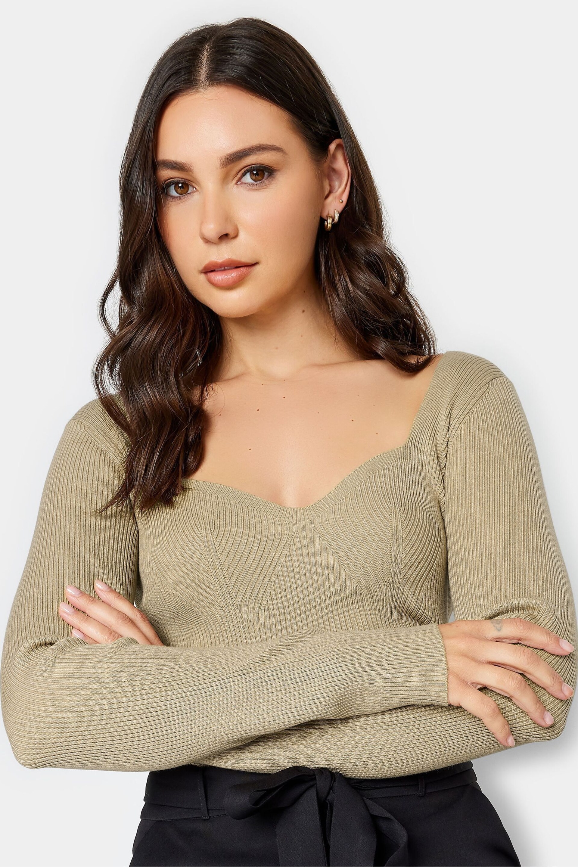 Long Tall Sally Natural Sweetheart Neck Ribbed Jumper - Image 4 of 4