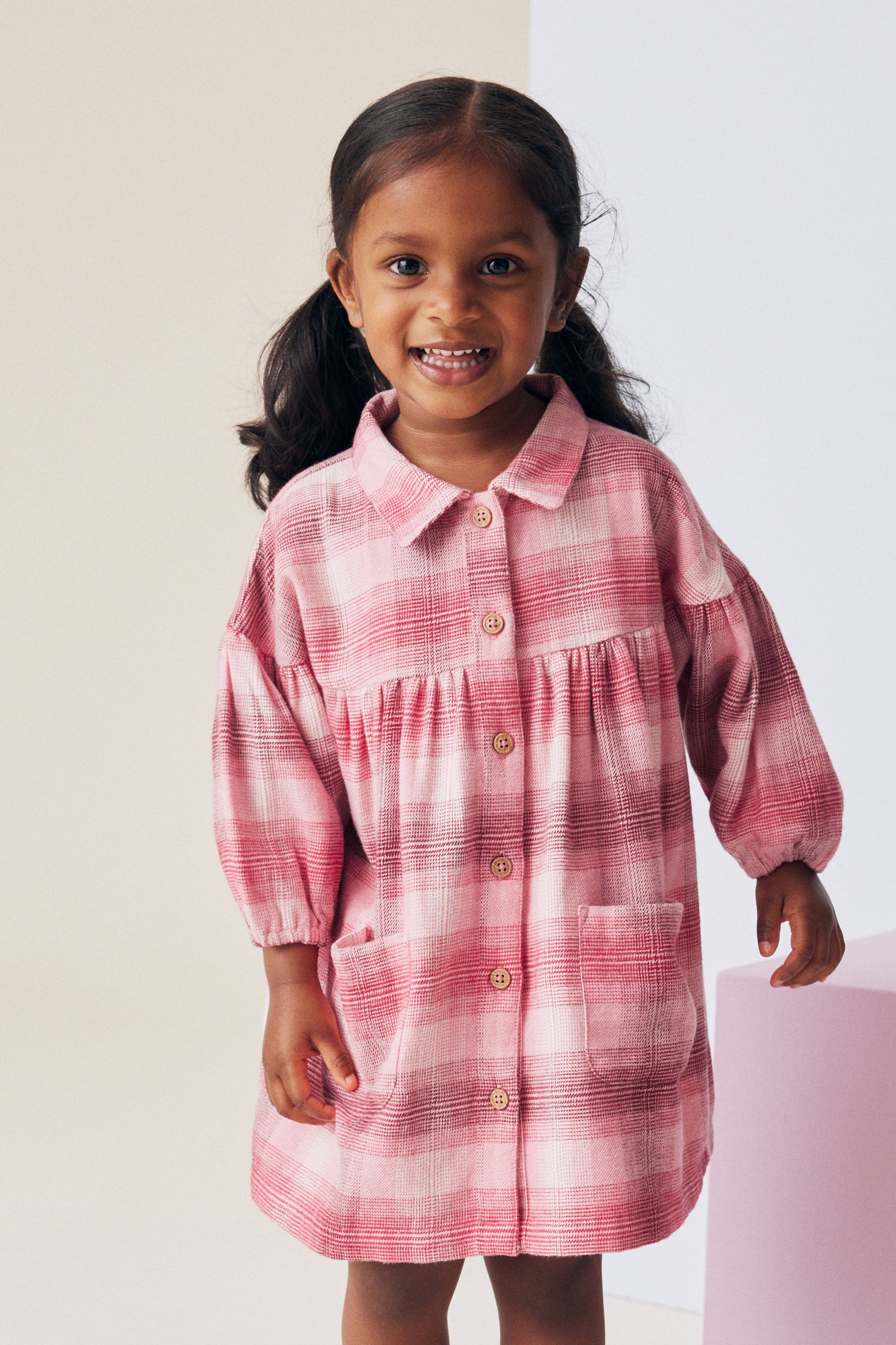 NEXT Red Pink Check 100 Cotton Shirt Dress 3mths 8yrs 152years Girls