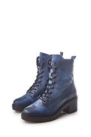 Moda in Pelle Bellzie Blue Lace-Up Leather Ankle Boots - Image 2 of 4