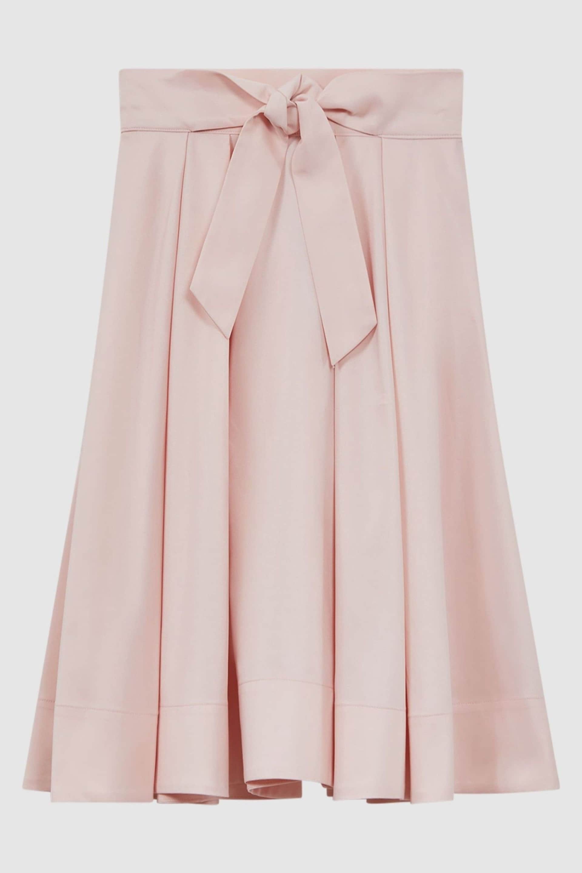 Reiss Pink Garcia Senior Pleated Belted Taffeta Midi Skirt - Image 2 of 6