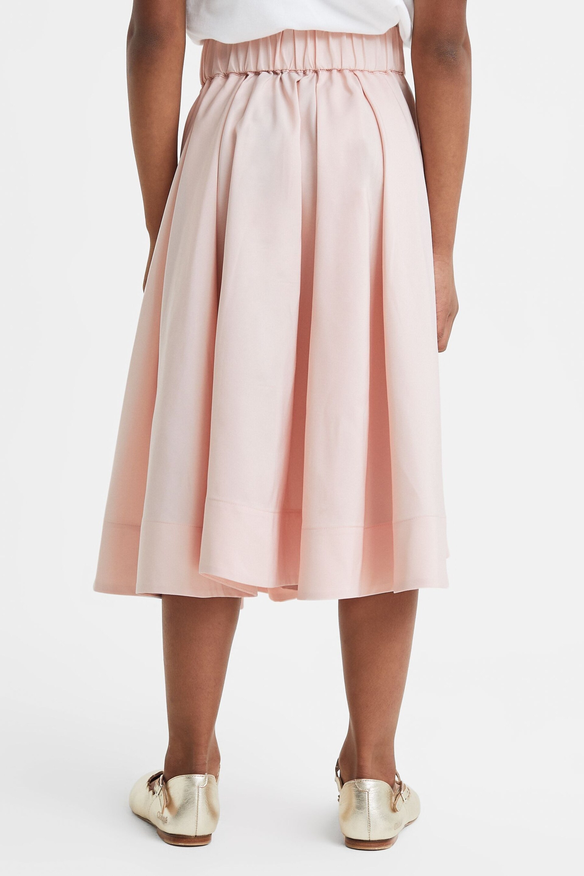 Reiss Pink Garcia Senior Pleated Belted Taffeta Midi Skirt - Image 5 of 6