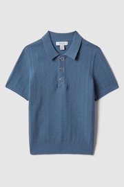 Reiss Cornflower Blue Pascoe Teen Textured Modal Blend Polo Shirt - Image 1 of 6