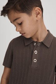 Reiss Pecan Brown Pascoe Teen Textured Modal Blend Polo Shirt - Image 6 of 7