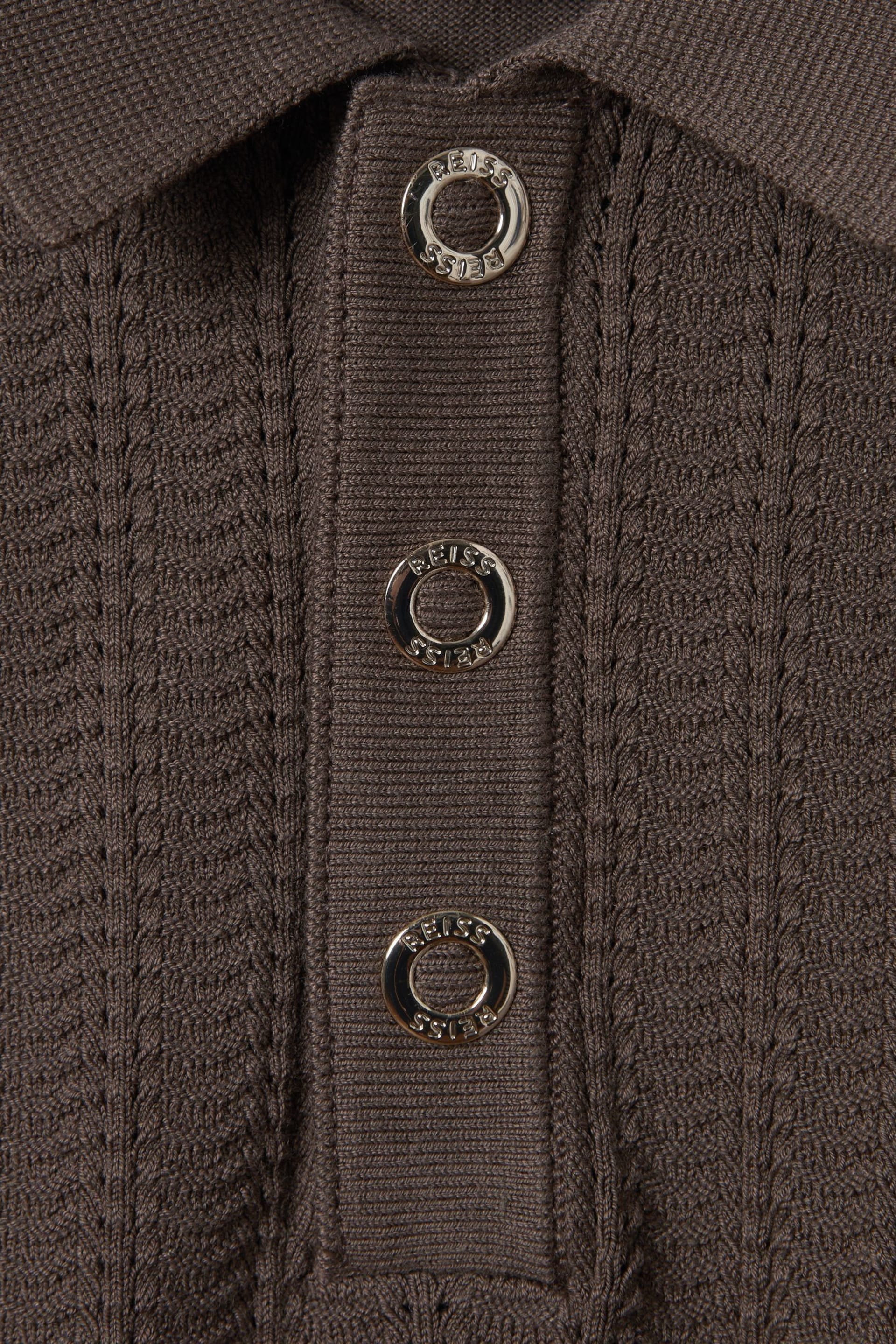 Reiss Pecan Brown Pascoe Teen Textured Modal Blend Polo Shirt - Image 7 of 7