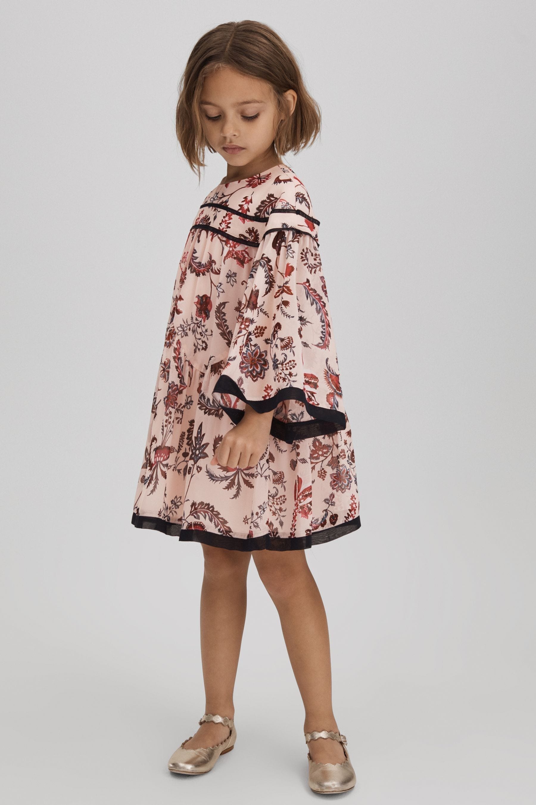 Buy Reiss Pink Talitha 4 9 yrs Printed Bell Sleeve Tiered Dress from the Next UK online shop