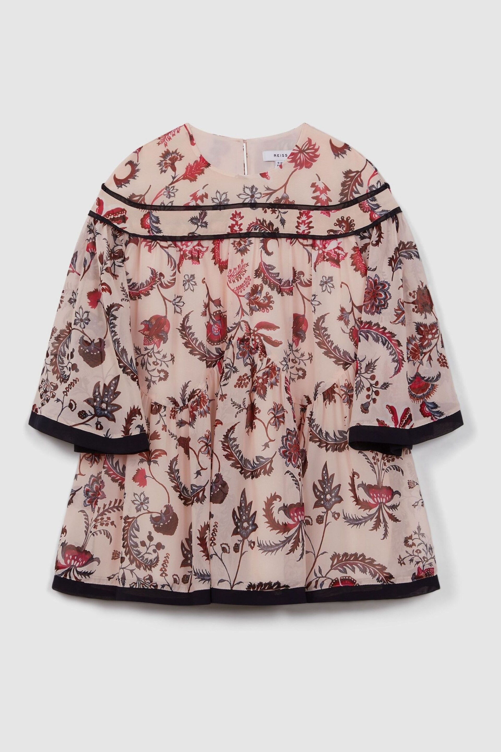 Reiss Pink Talitha Teen Printed Bell Sleeve Tiered Dress - Image 2 of 6