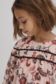 Reiss Pink Talitha Teen Printed Bell Sleeve Tiered Dress - Image 4 of 6