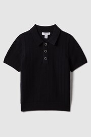 Reiss Navy Pascoe Teen Textured Modal Blend Polo Shirt - Image 1 of 3
