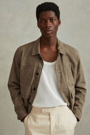 Reiss Pistachio Thomas Suede Chest Pocket Jacket - Image 1 of 6