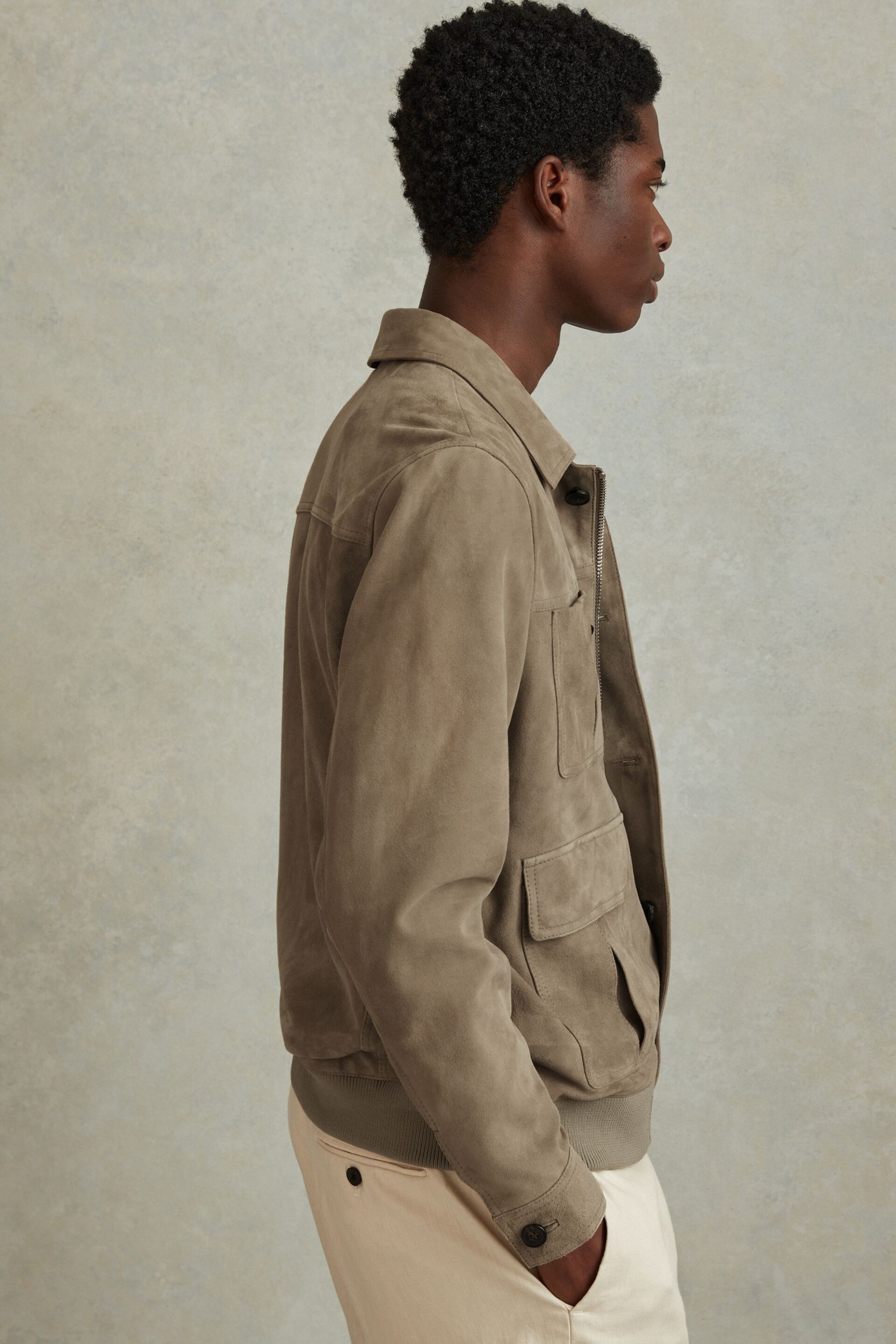 Reiss Pistachio Thomas Suede Chest Pocket Jacket - Image 3 of 6