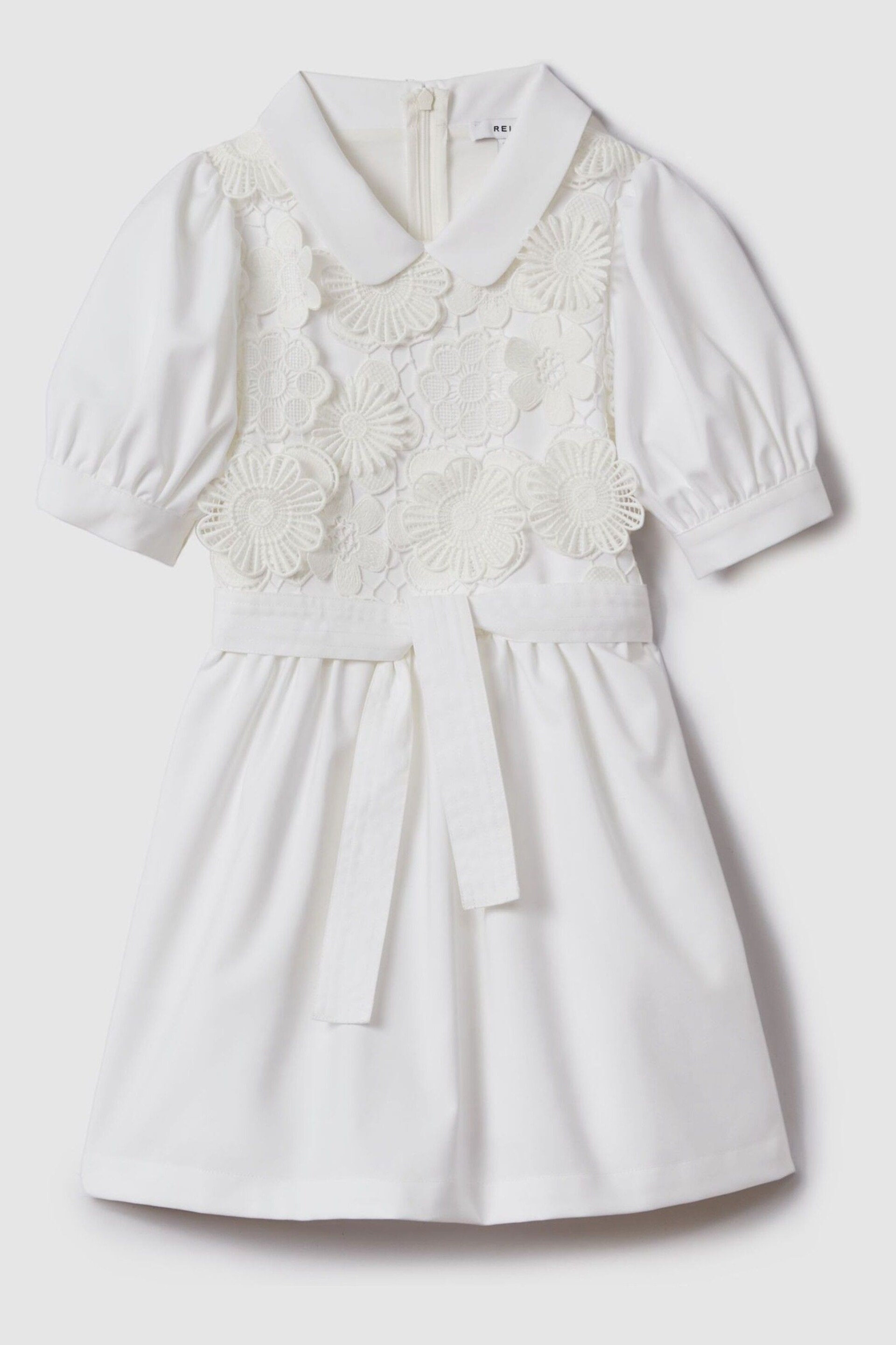 Reiss Ivory Dannie Junior Embroidered Puff Sleeve Dress - Image 2 of 6