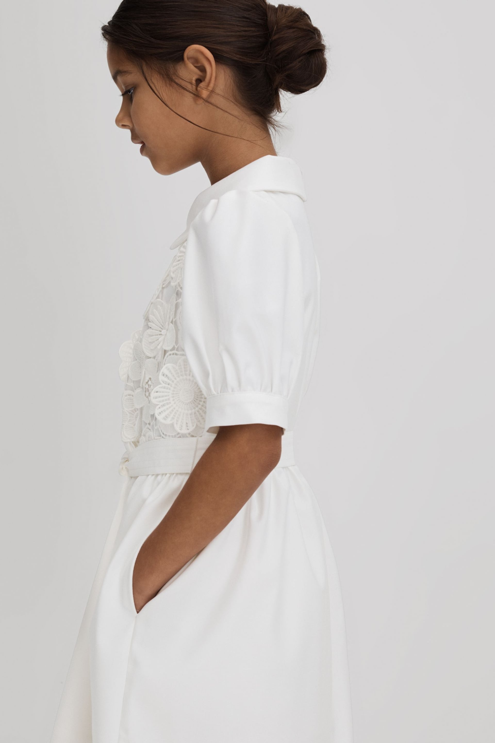 Reiss Ivory Dannie Junior Embroidered Puff Sleeve Dress - Image 4 of 6