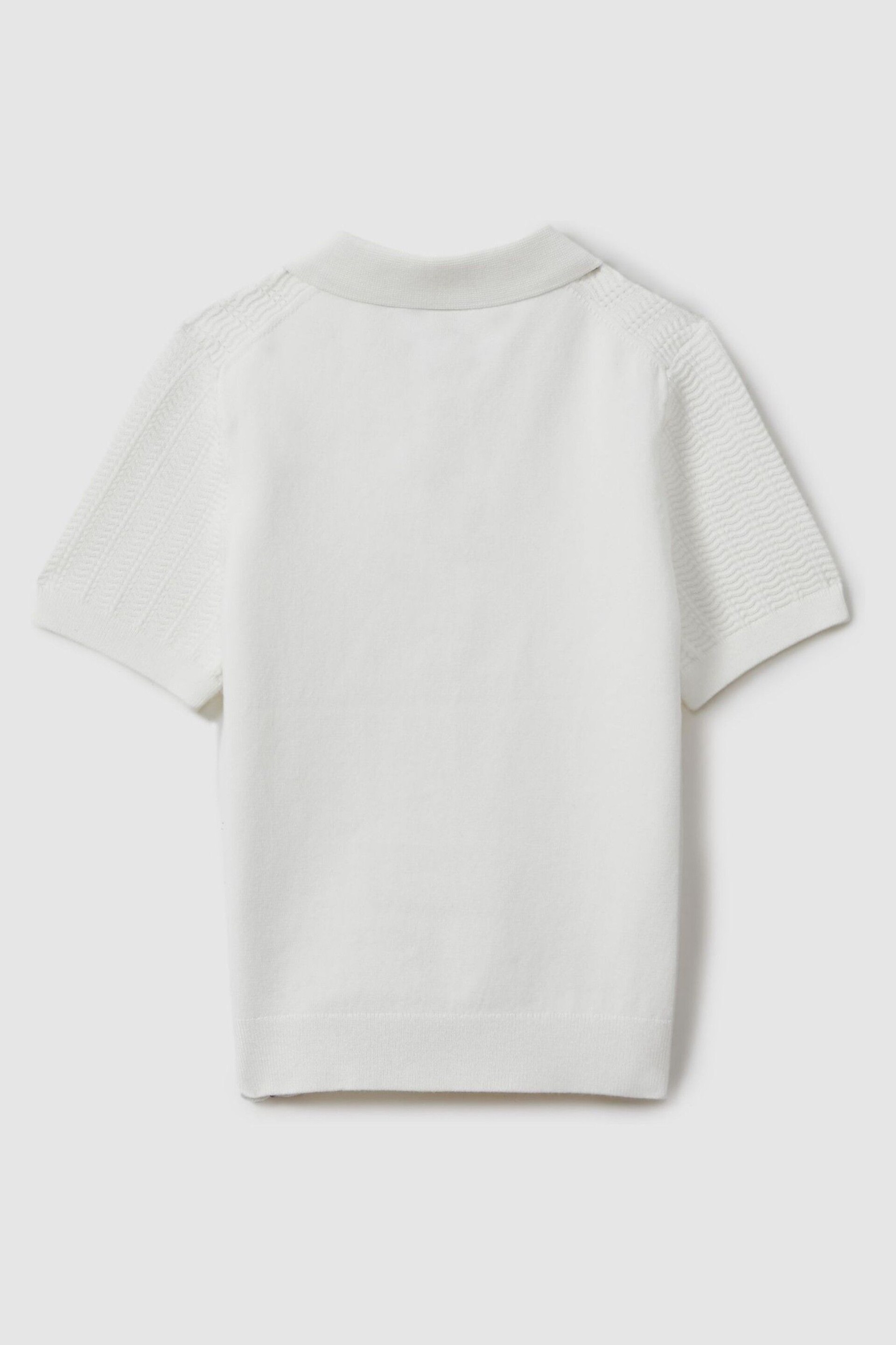 Reiss White Pascoe Teen Textured Modal Blend Polo Shirt - Image 2 of 3