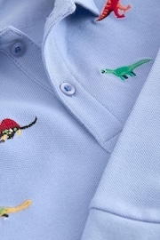 Blue Dinosaurs Long Sleeve 100% Cotton All-Over Embroidered Polo Shirt (3mths-7yrs) - Image 3 of 3