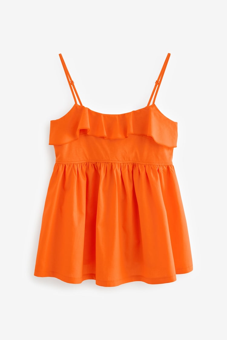 Orange 100% Cotton Strappy Cami Ruffle Summer Top - Image 2 of 4