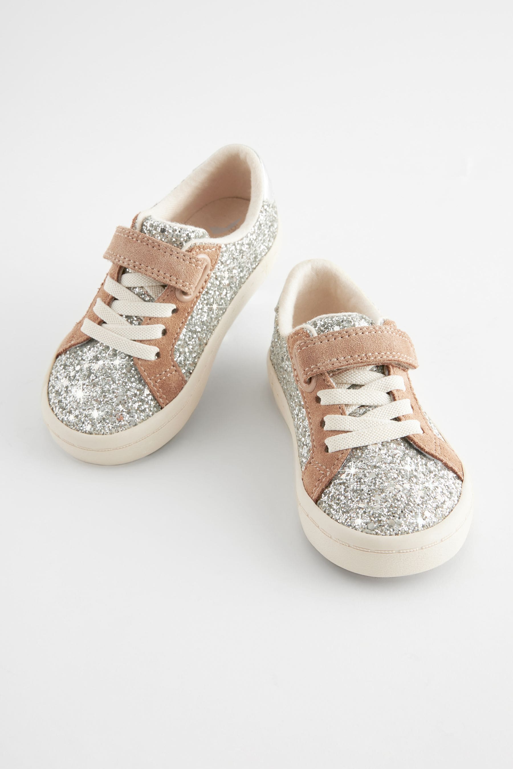 Girls silver glitter trainers store