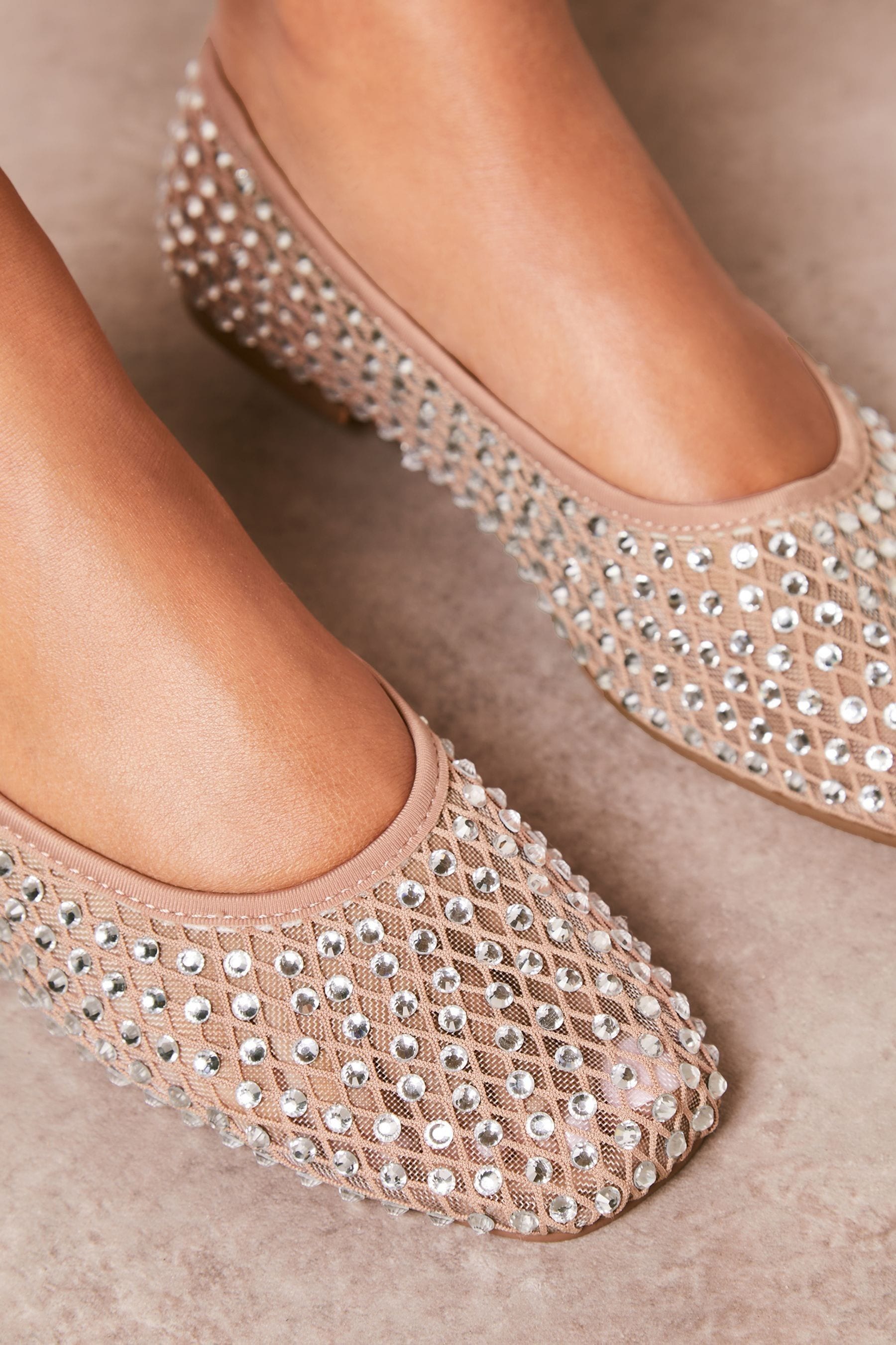Nude embellished flats store