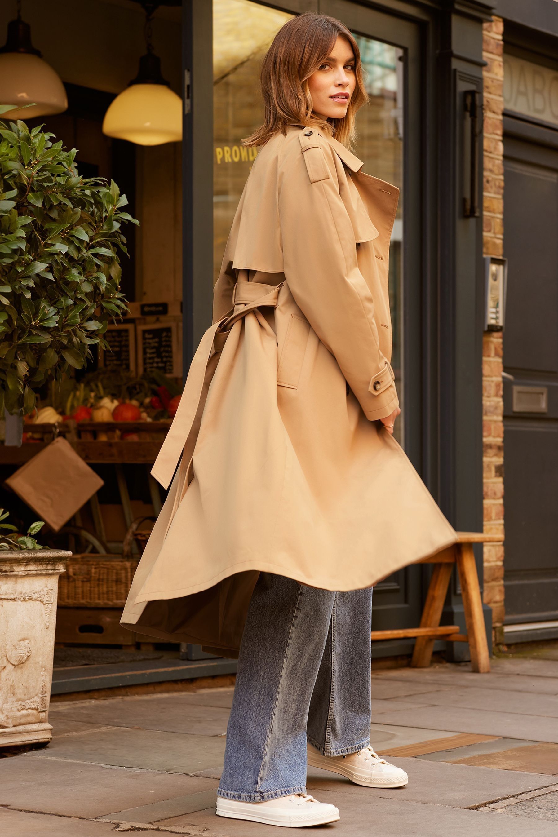 Camel longline coat top