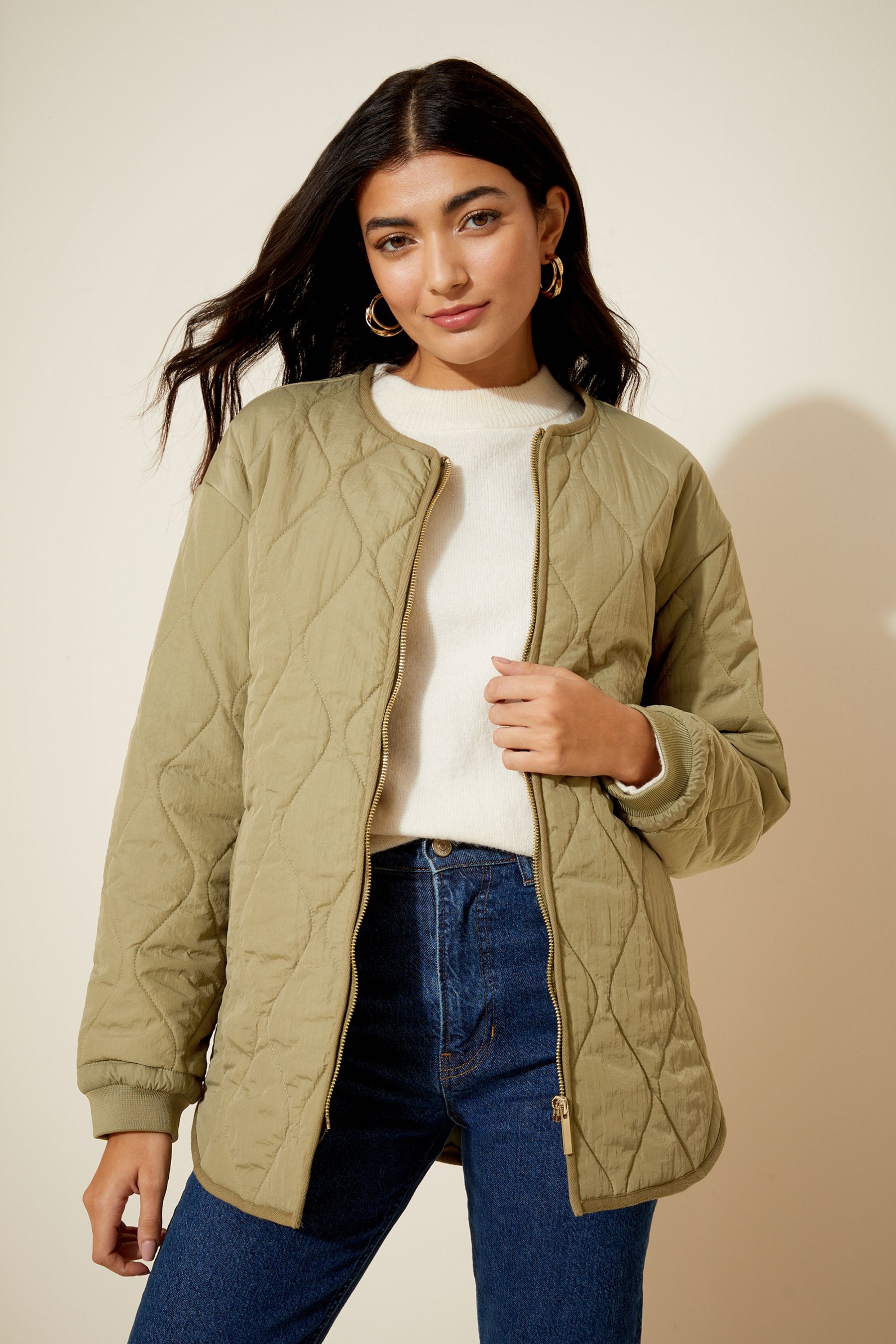 Quilted zip up jacket deals