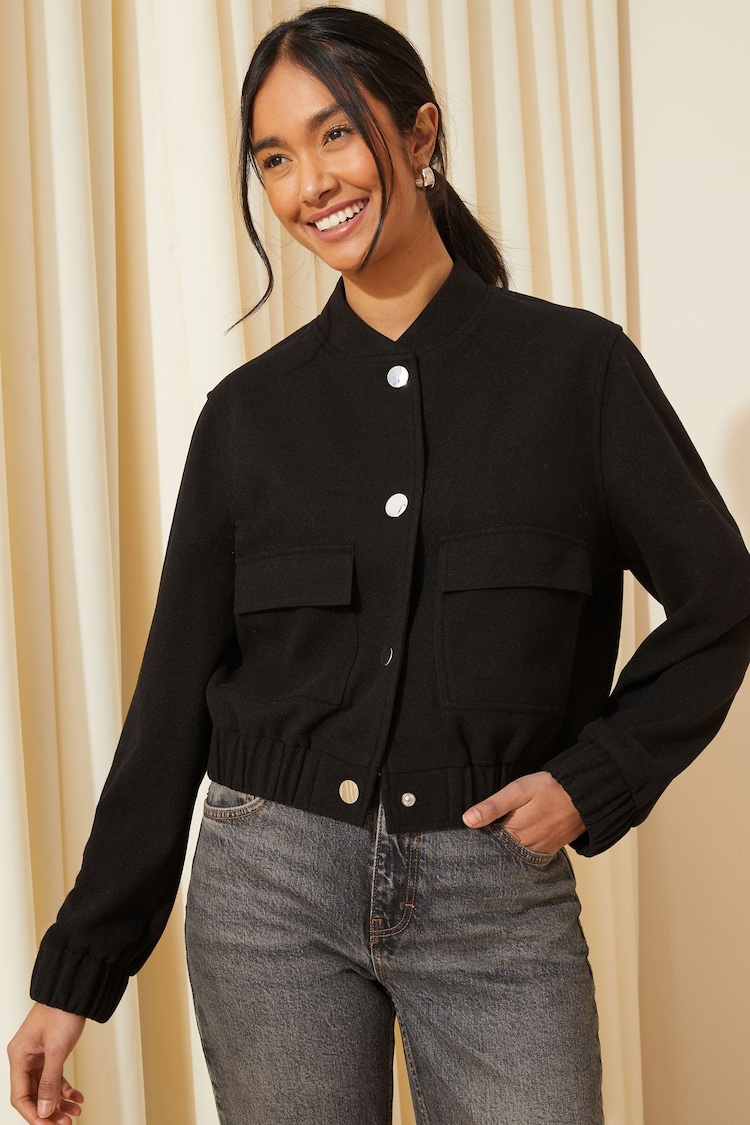 Friends Like These Black Collarless Bomber Jacket - Image 2 of 4