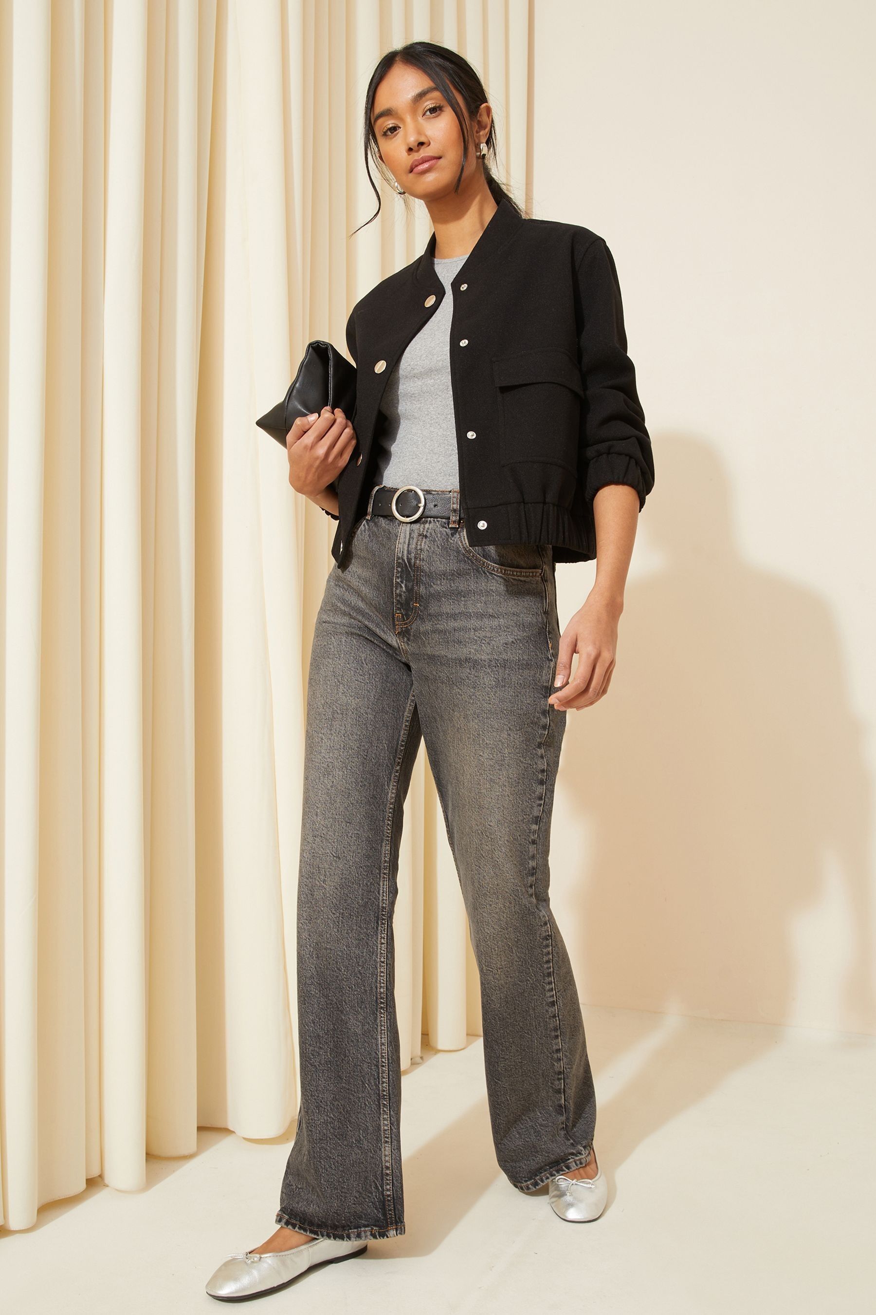 Collarless bomber jacket sales