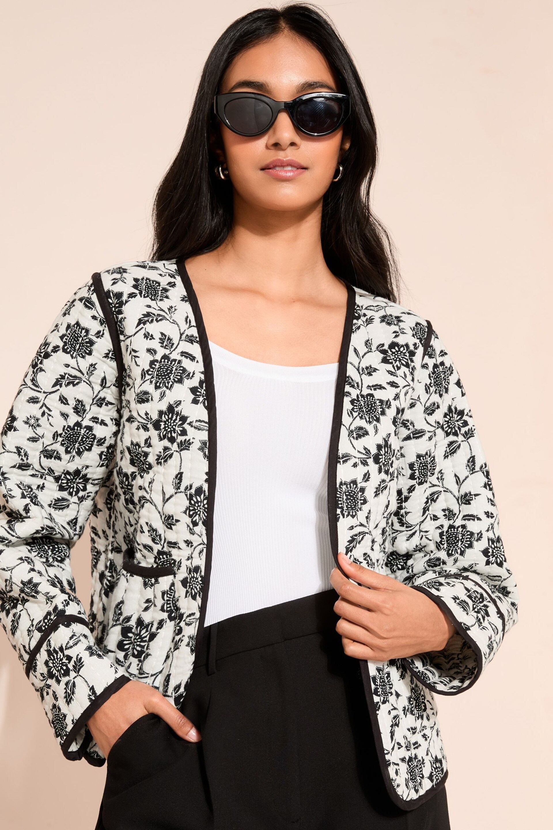 Friends Like These Black/White Printed Quilted Jacket - Image 1 of 4