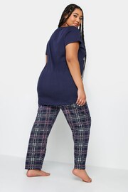 Yours Curve Blue Duvet Days Check Wide Leg Pyjama Set - Image 2 of 5