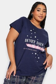 Yours Curve Blue Duvet Days Check Wide Leg Pyjama Set - Image 4 of 5