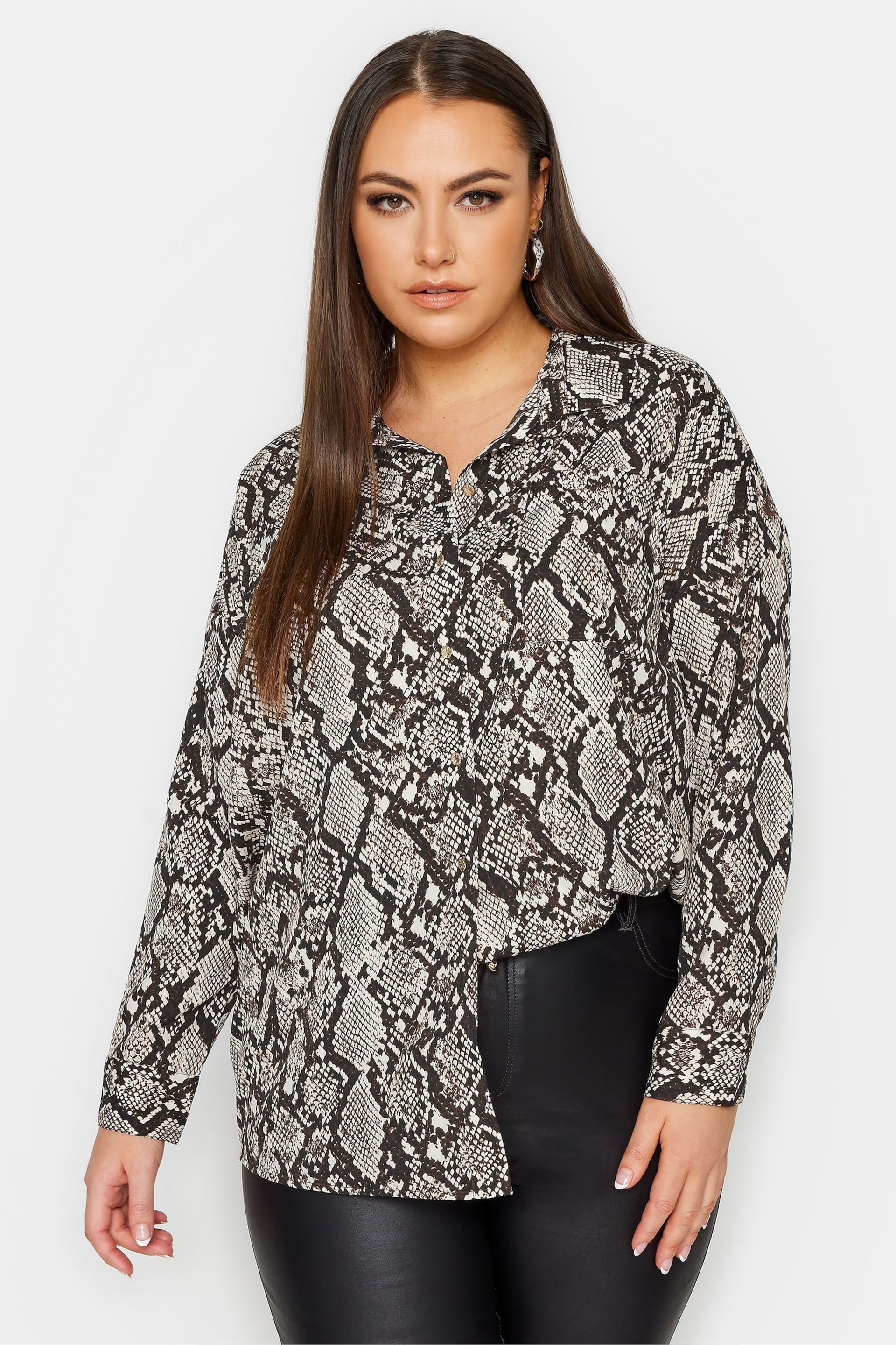 Yours Curve Grey Snake Shirt - Image 1 of 4