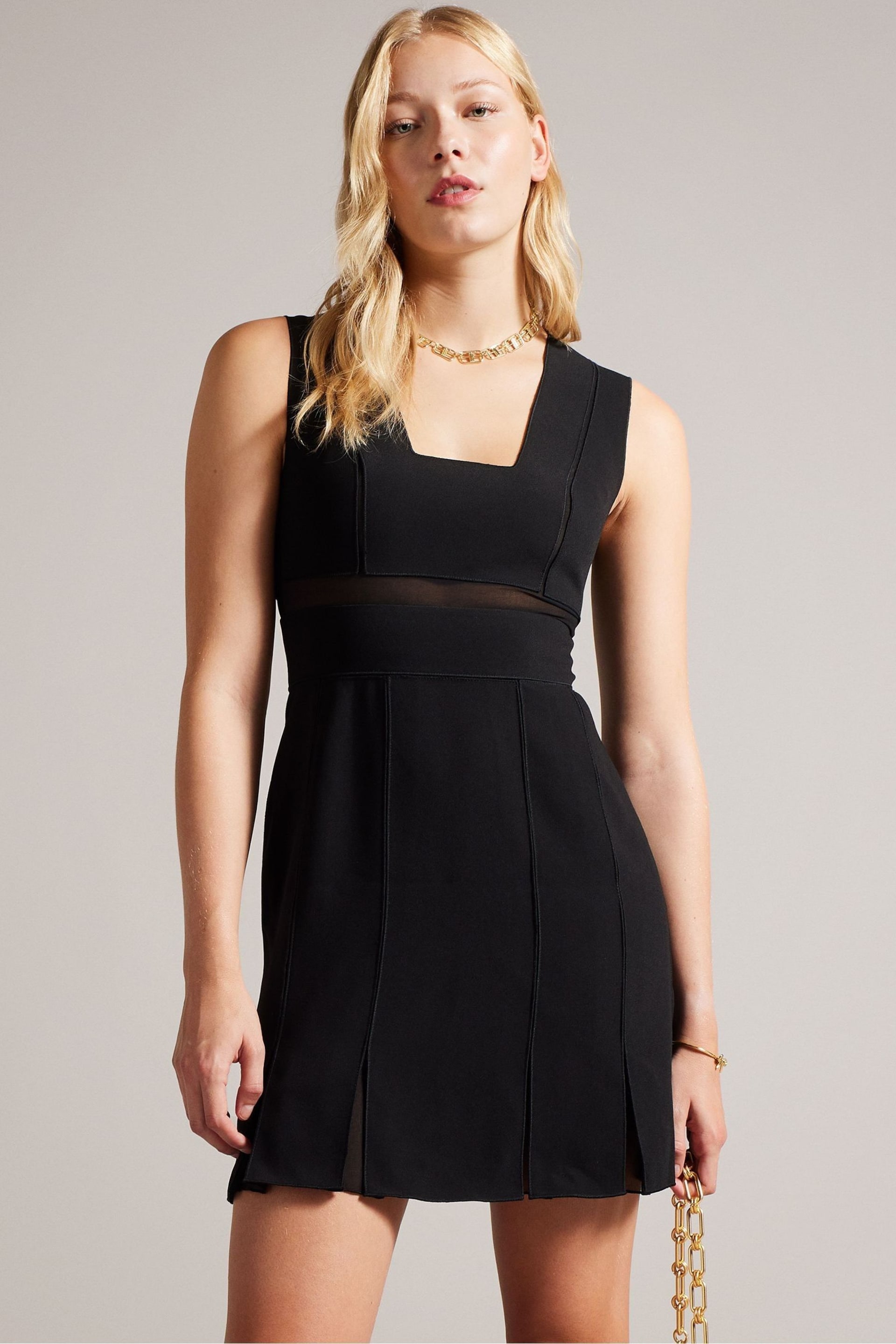 Ted Baker Black Mini Ellinia Shift Dress With Panelling - Image 2 of 6