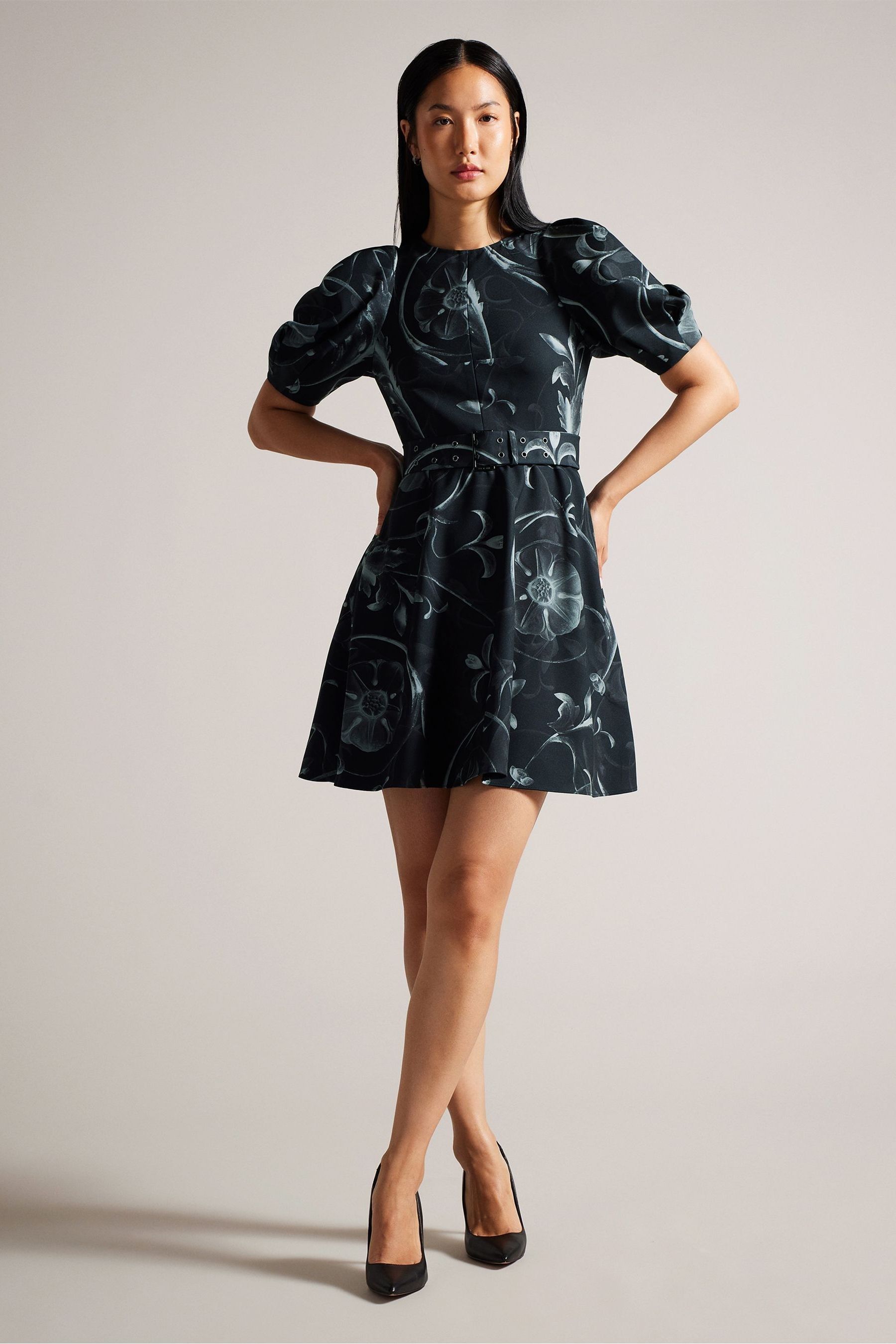 Buy Ted Baker Black Puff Sleeve Saaraih Mini Dress With Belt Detail from Next United Arab Emirates