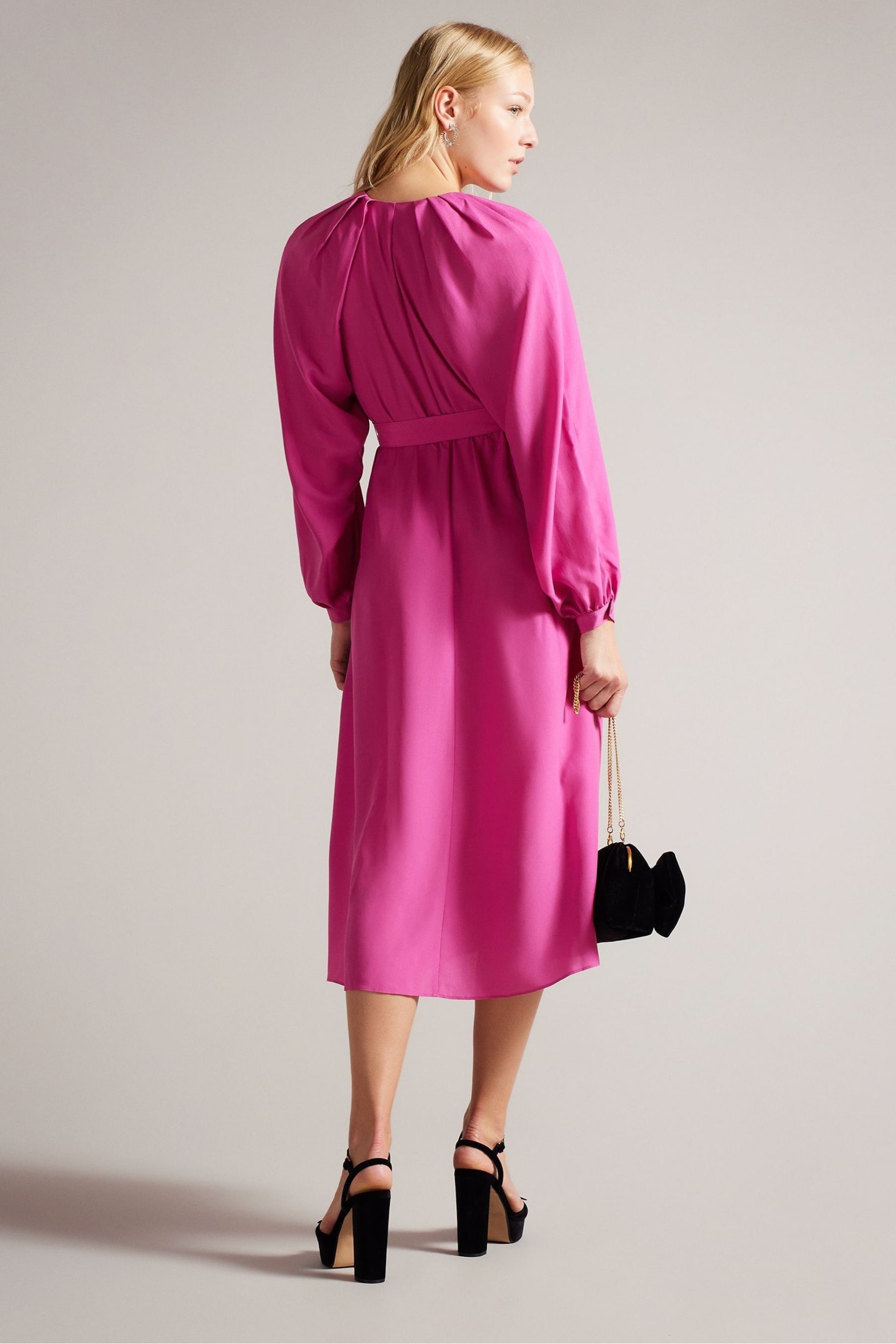 Ted Baker Pink Comus Midi Shirt Dress With Gathered Neck - Image 2 of 5