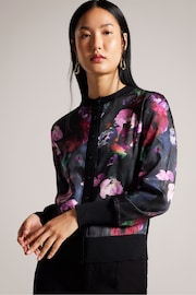 Ted Baker Black Abbalee Printed Woven Front Cardigan - Image 1 of 6
