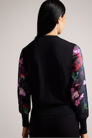 Ted Baker Black Abbalee Printed Woven Front Cardigan - Image 2 of 6