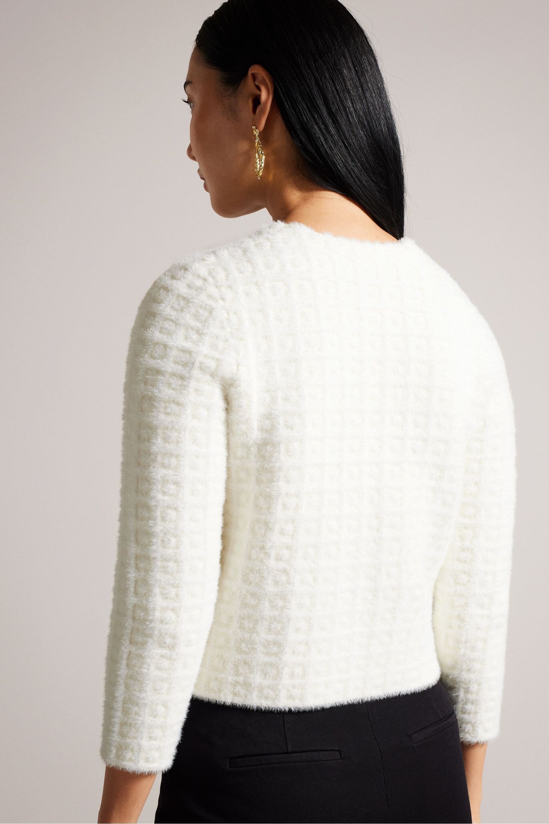 Ted Baker White Ulee Jacquard Check Knitted Cardigan - Image 2 of 6