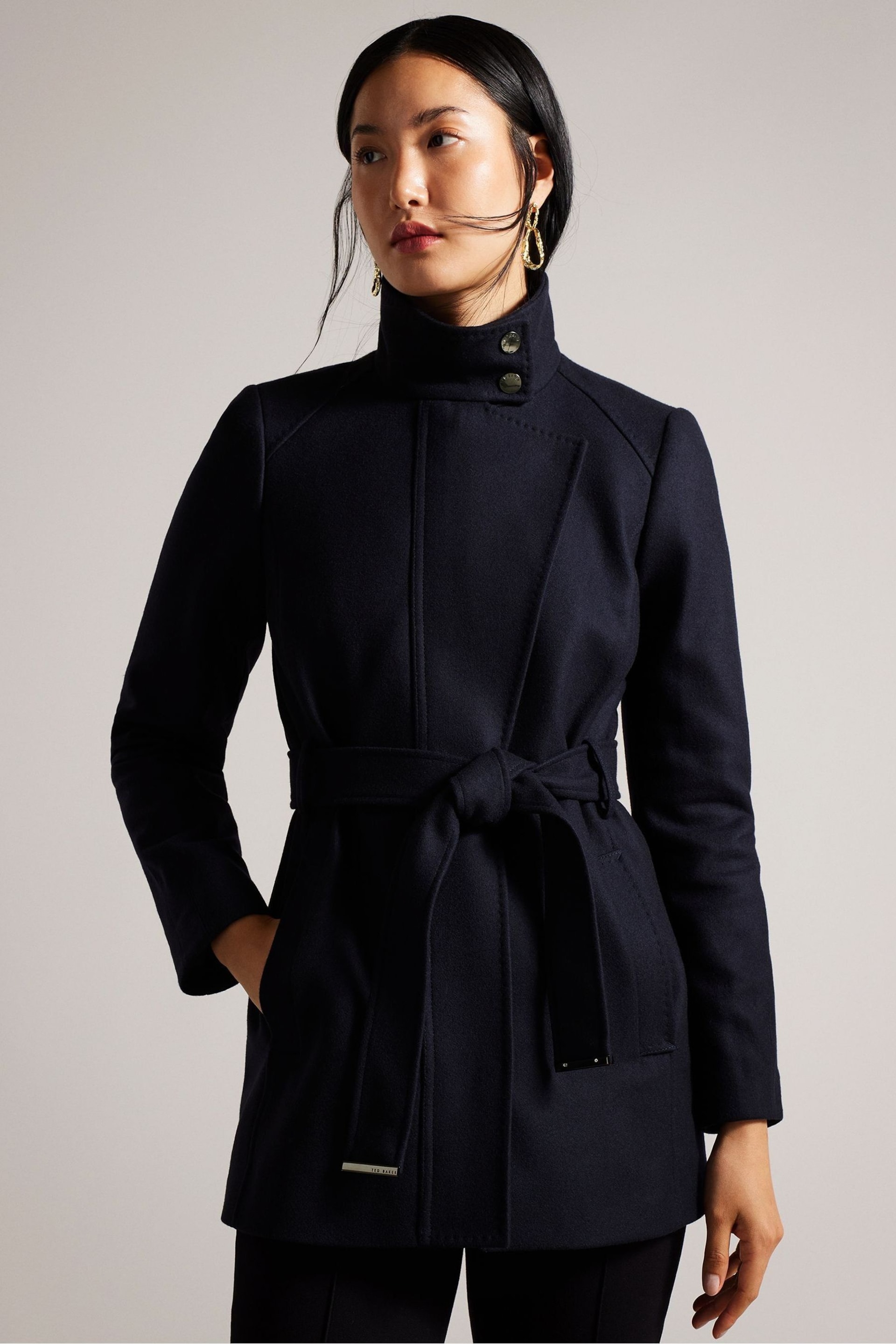 Ted Baker Blue Icombis Short Funnel Neck Coat - Image 1 of 5