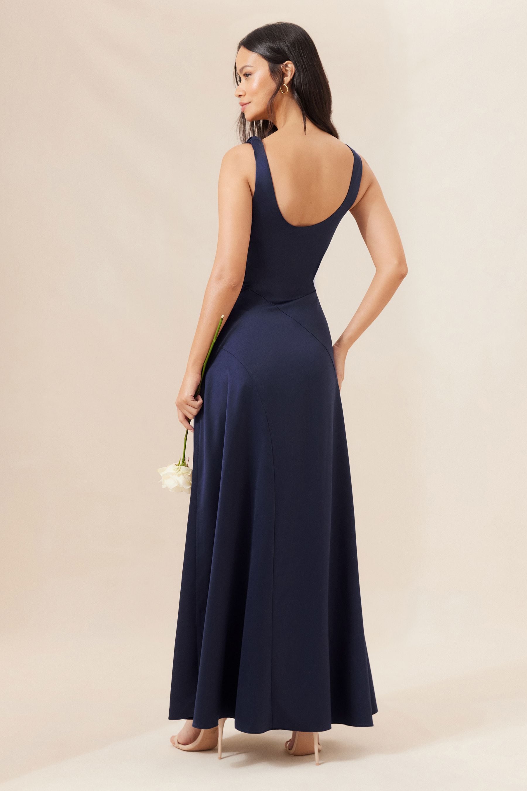 Buy Lipsy Navy Blue Cowl Front Satin Maxi Bridesmaid Dress from Next Luxembourg