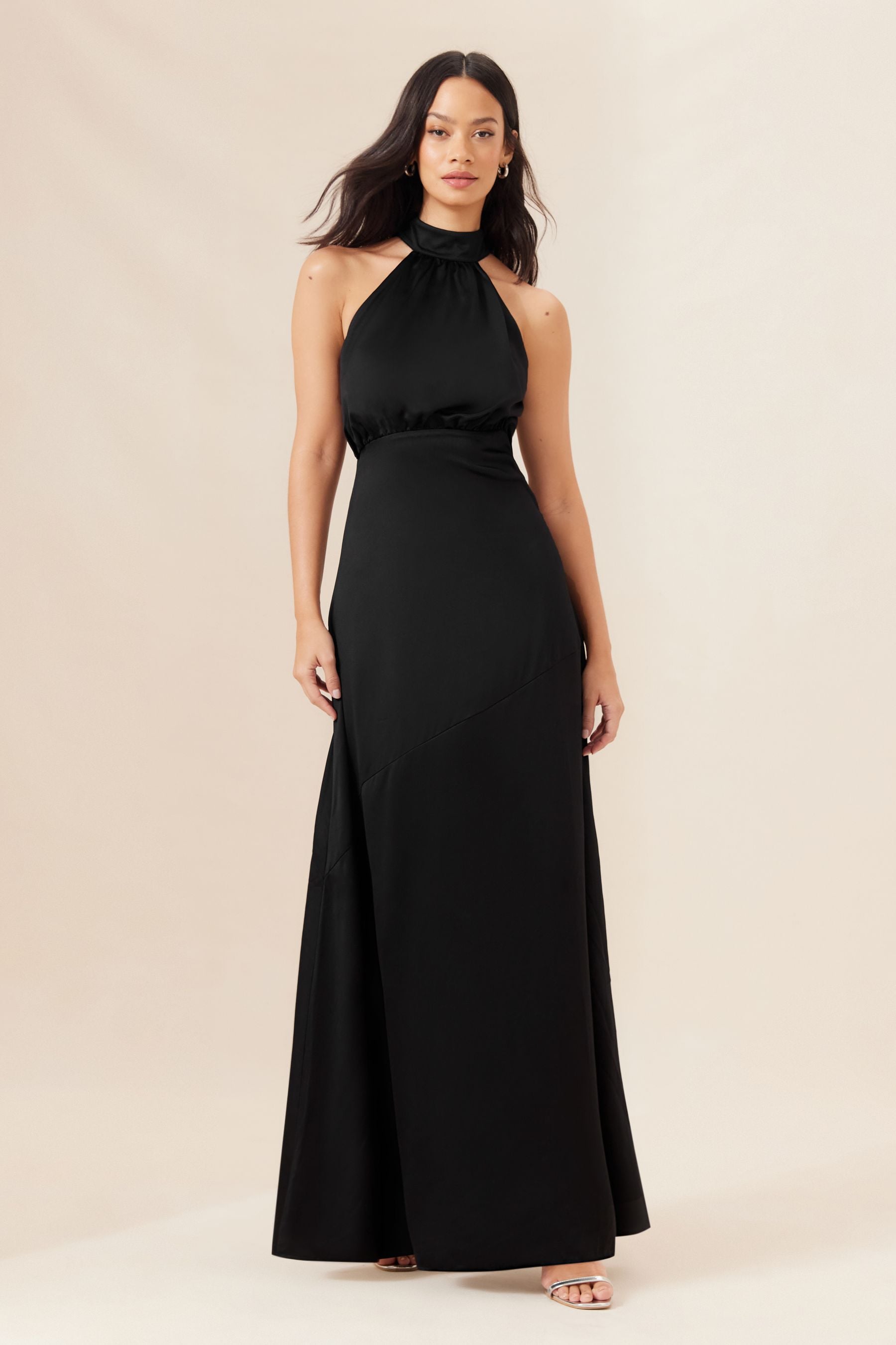 Buy Lipsy Black Halter Neck Empire Bridesmaid Satin Maxi Dress from Next Luxembourg