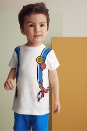 White Short Sleeve Printed BackPack T-Shirt (3mths-7yrs) - Image 2 of 8