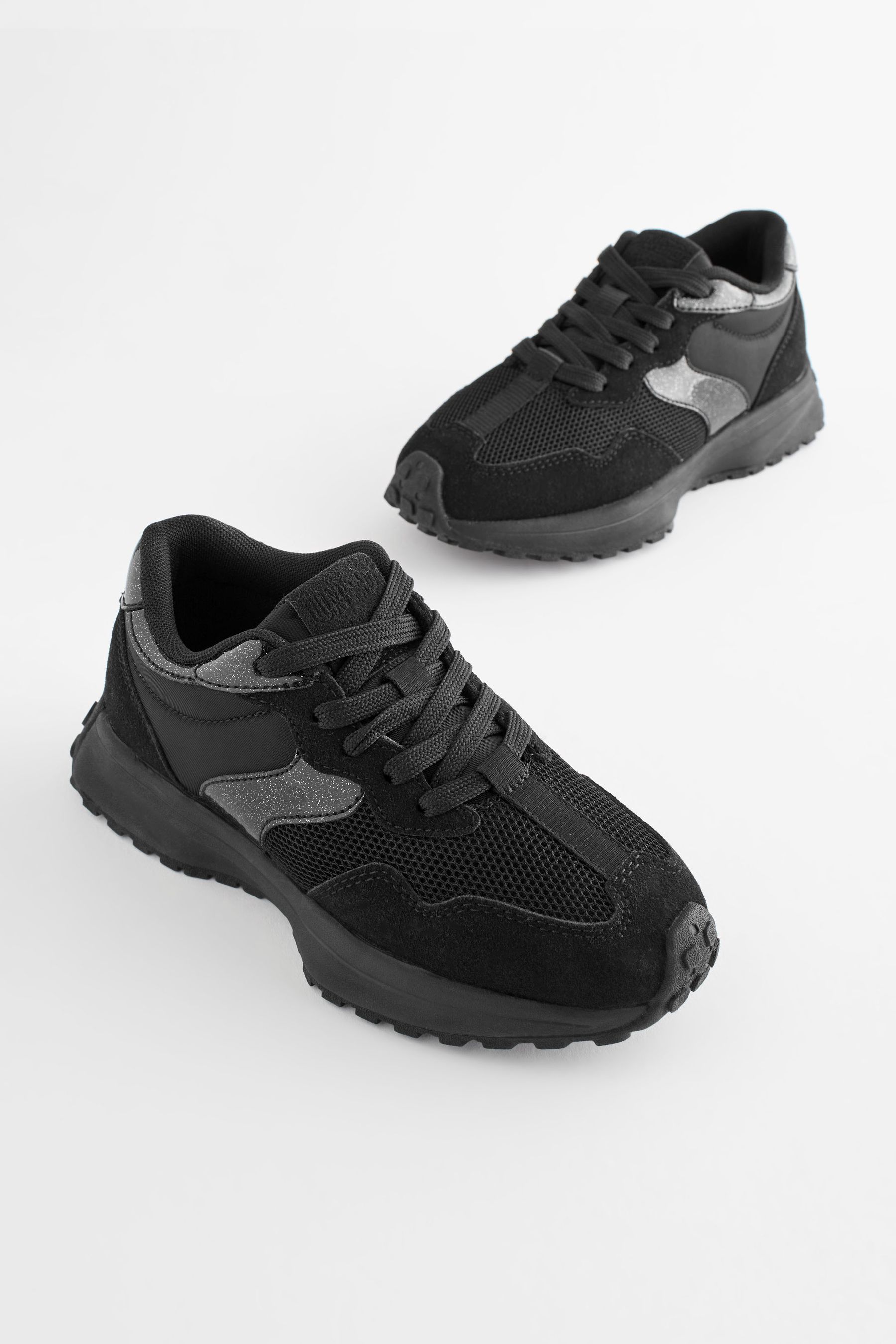 Black School Lace Up Chunky Trainers