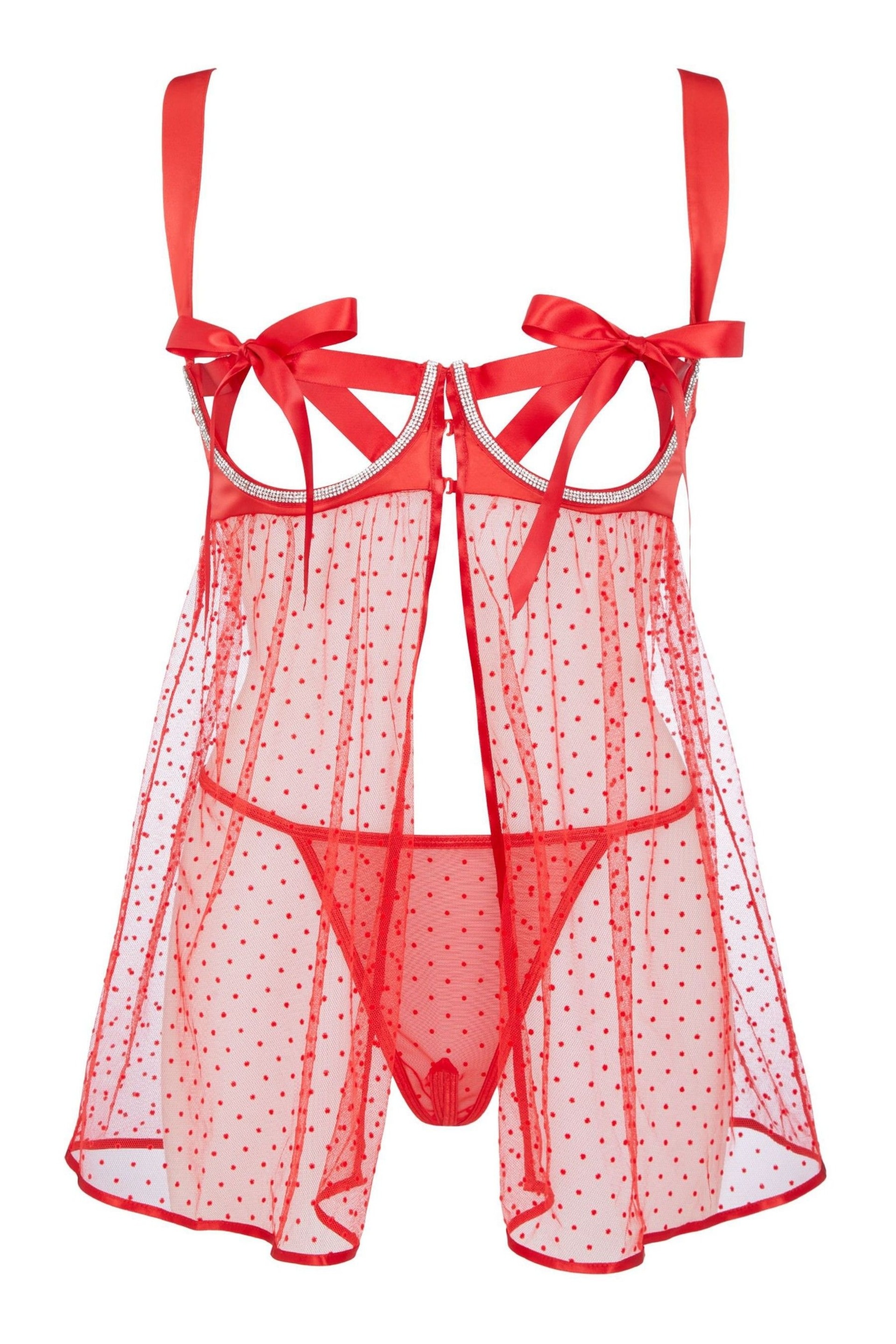 Ann Summers Red Unwrap Me Luxe Diamante Babydoll & Thong Set - Image 4 of 4