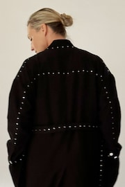 Religion Black Long Glory Duster Coat Jacket With Studs Trim - Image 6 of 6