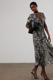 Religion Black & Grey Marble Print Wrap Dress With Full Skirt - Image 2 of 6