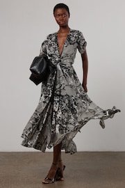 Religion Black & Grey Marble Print Wrap Dress With Full Skirt - Image 3 of 6