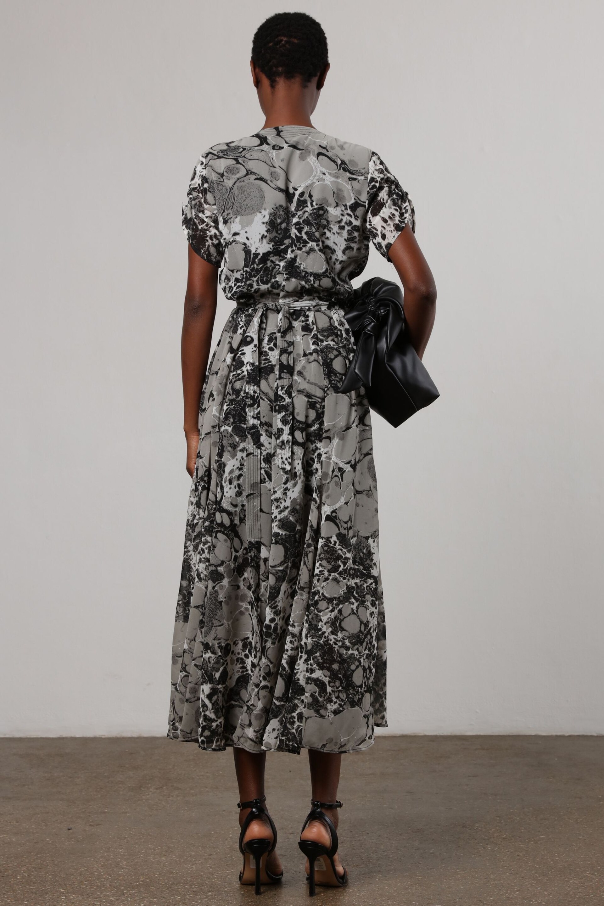 Religion Black & Grey Marble Print Wrap Dress With Full Skirt - Image 4 of 6