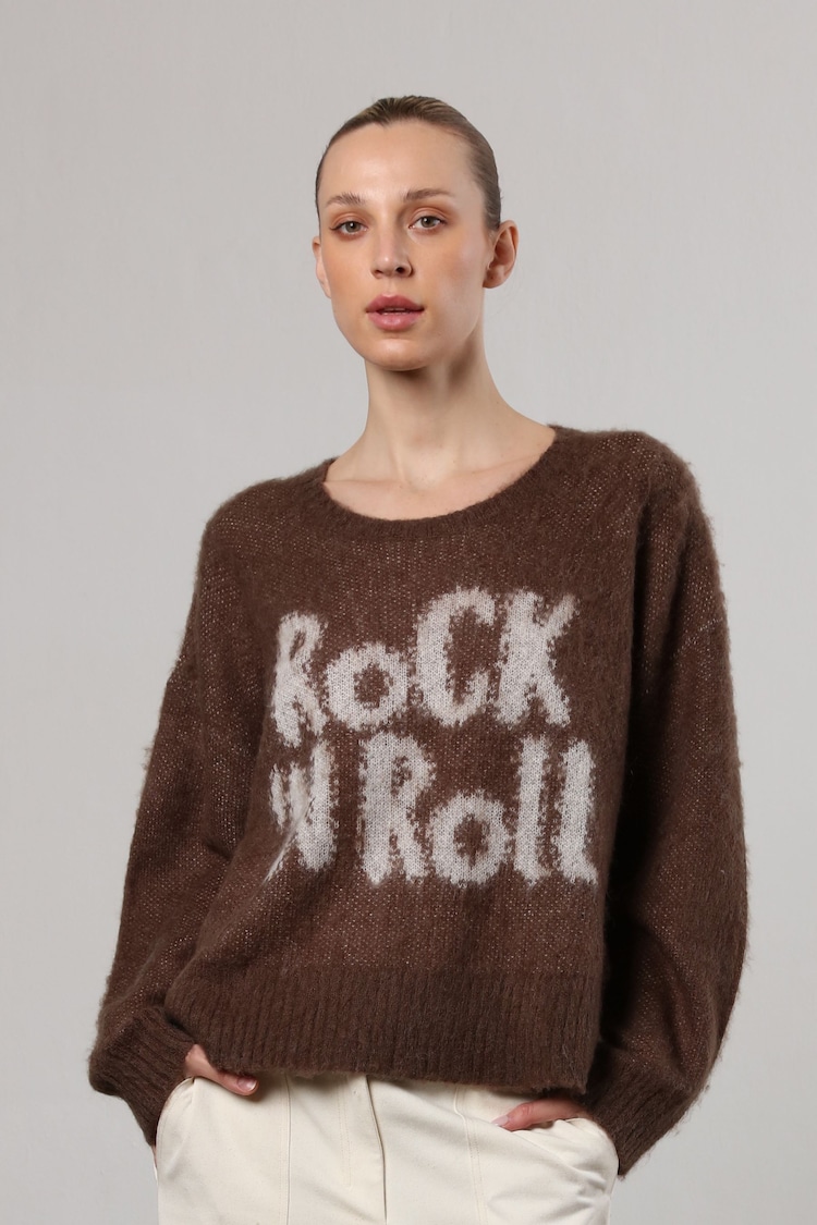 Religion Brown Oversized Slogan Jumper In Soft Fluffy Knit - Image 1 of 6