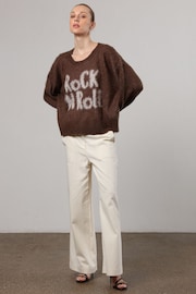 Religion Brown Oversized Slogan Jumper In Soft Fluffy Knit - Image 5 of 6