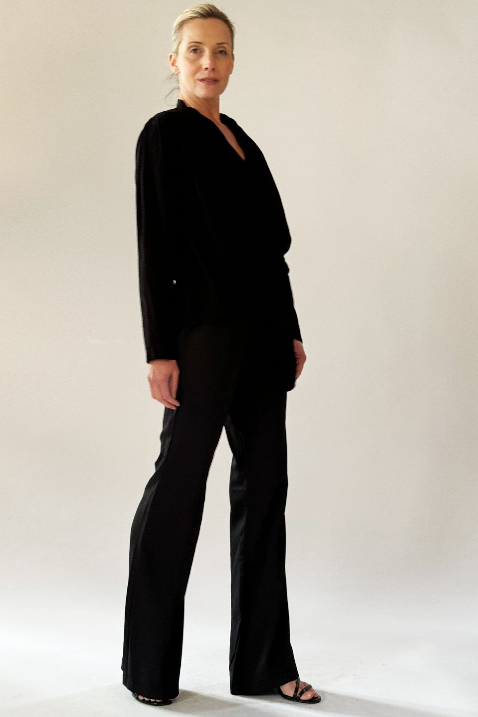 Religion Black Long Sleeve Tie Front Double Layer Top In Cupro - Image 2 of 6
